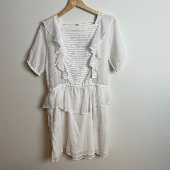 Free People White Open Back Ruffle Cotton Dress Sz M - Picture 1 of 4